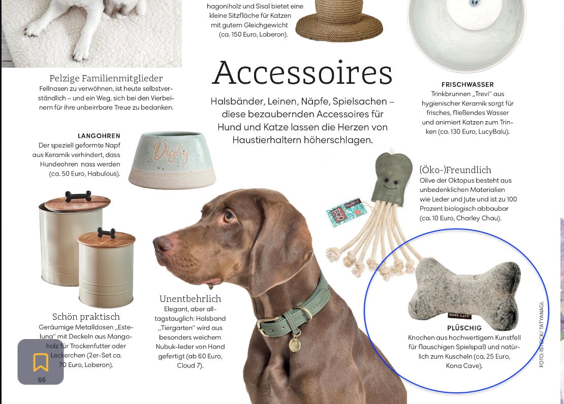 KONA CAVE® Faux Fur Luxury Dog Toy in Landhaus Living Magazine