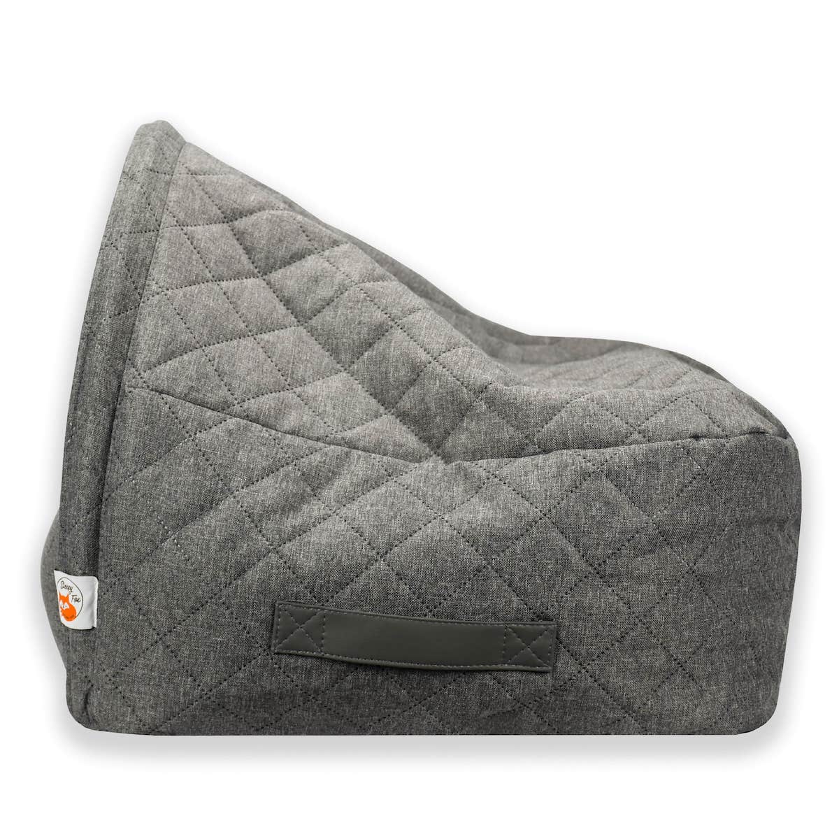 Sleepy Fox® Cozy cave dog / cat bed with vegan-leather side handles for easy carrying. Grey quilted. 