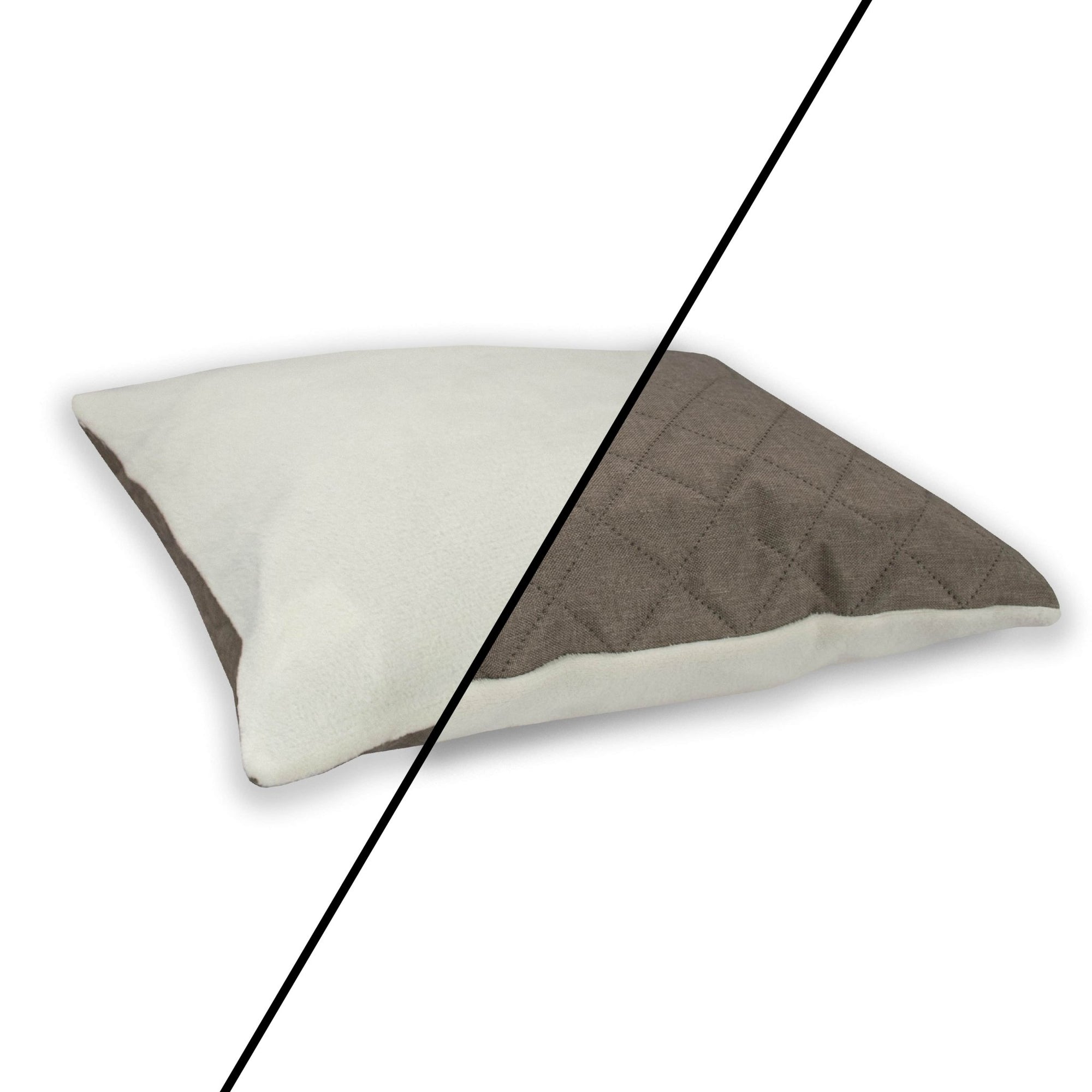 Premium dog bed with reversible center cushion. Sleepy Fox®. Grey quilted fabric with fluffy fleece lining 