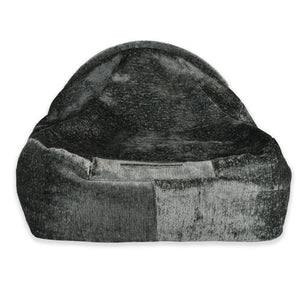 KONA CAVE® Luxury snuggle cozy cave dog and cat bed in grey velvet with back air vent for safety