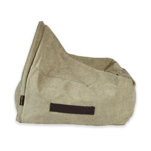 KONA CAVE® Luxury snuggle cozy cave dog and cat bed in light brown corduroy with vegan leather side handles to carry