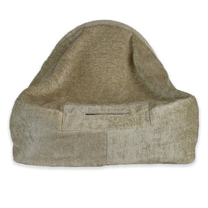 KONA CAVE® Luxury snuggle cozy cave dog and cat bed in light brown velvet with back air vent for safety