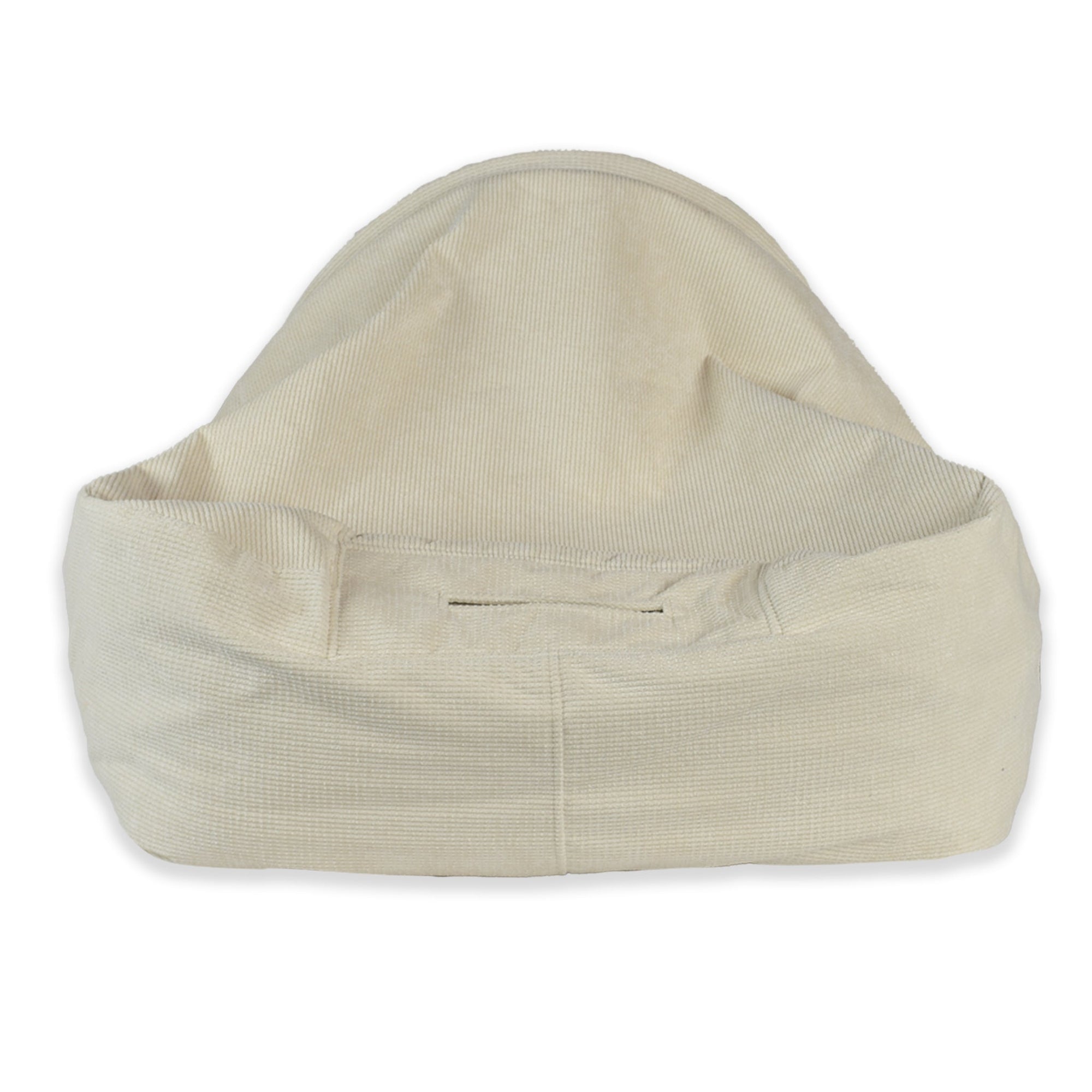 KONA CAVE®  luxury snuggle cave cuddle bed. Luxury cream corduroy. Safety air-opening in the back of the bed to ensure pets gets enough air under the covers.