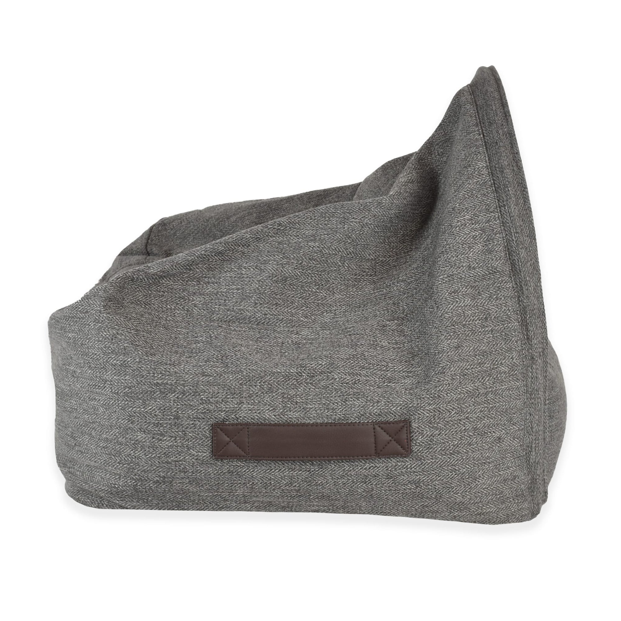 KONA CAVE® Luxury domed dog and cat cave bed. Polo Ralph Lauren style dog bed in grey herringbone with brown handles. 