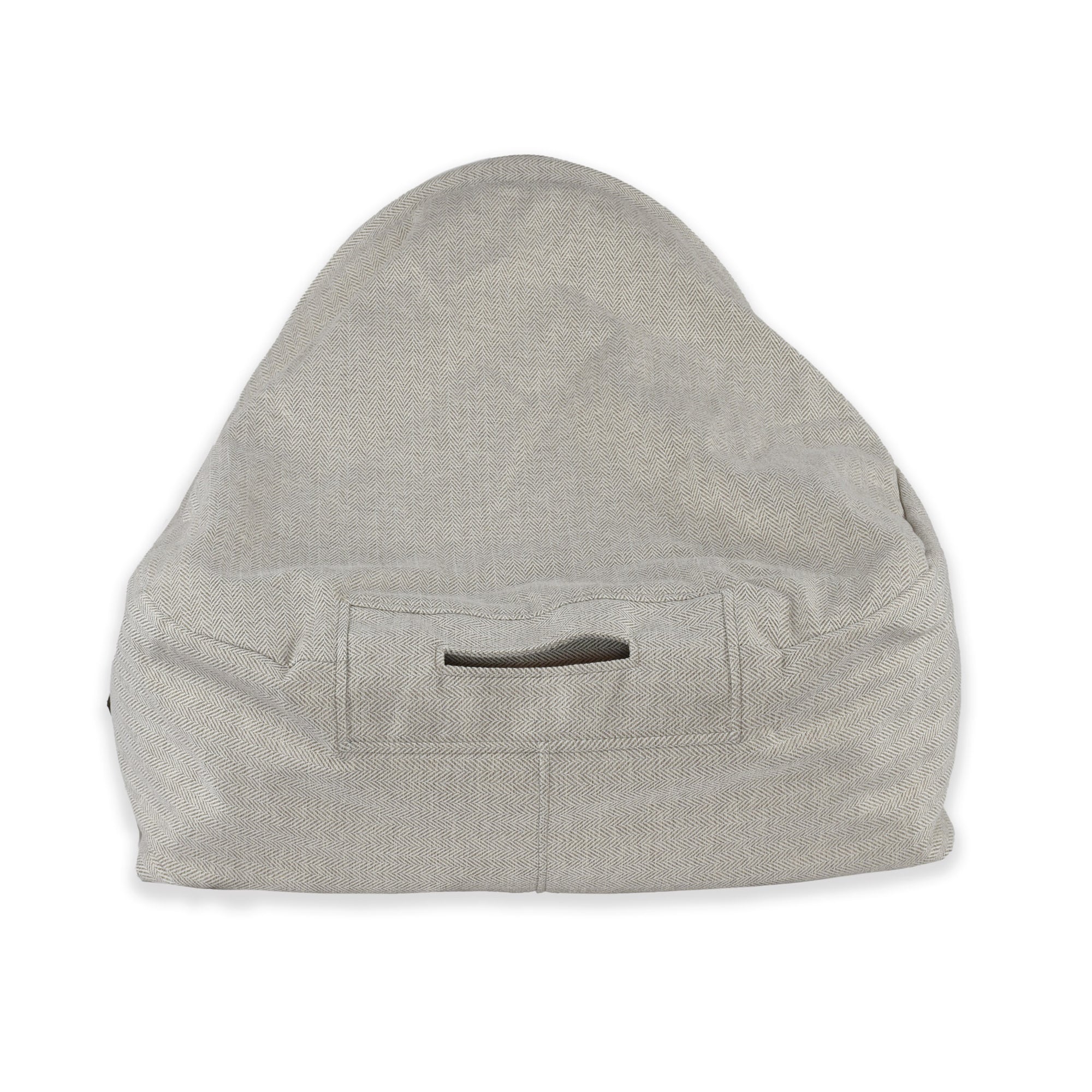 KONA CAVE® luxury dog and cat cozy cave bed in cream herringbone. Patented back air opening to keep pets safe. 