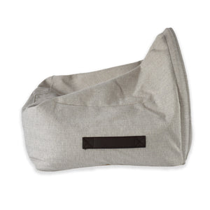 KONA CAVE® luxury dog and cat cuddle cave bed in cream herringbone has vegan leather handles to move the bed easily. 