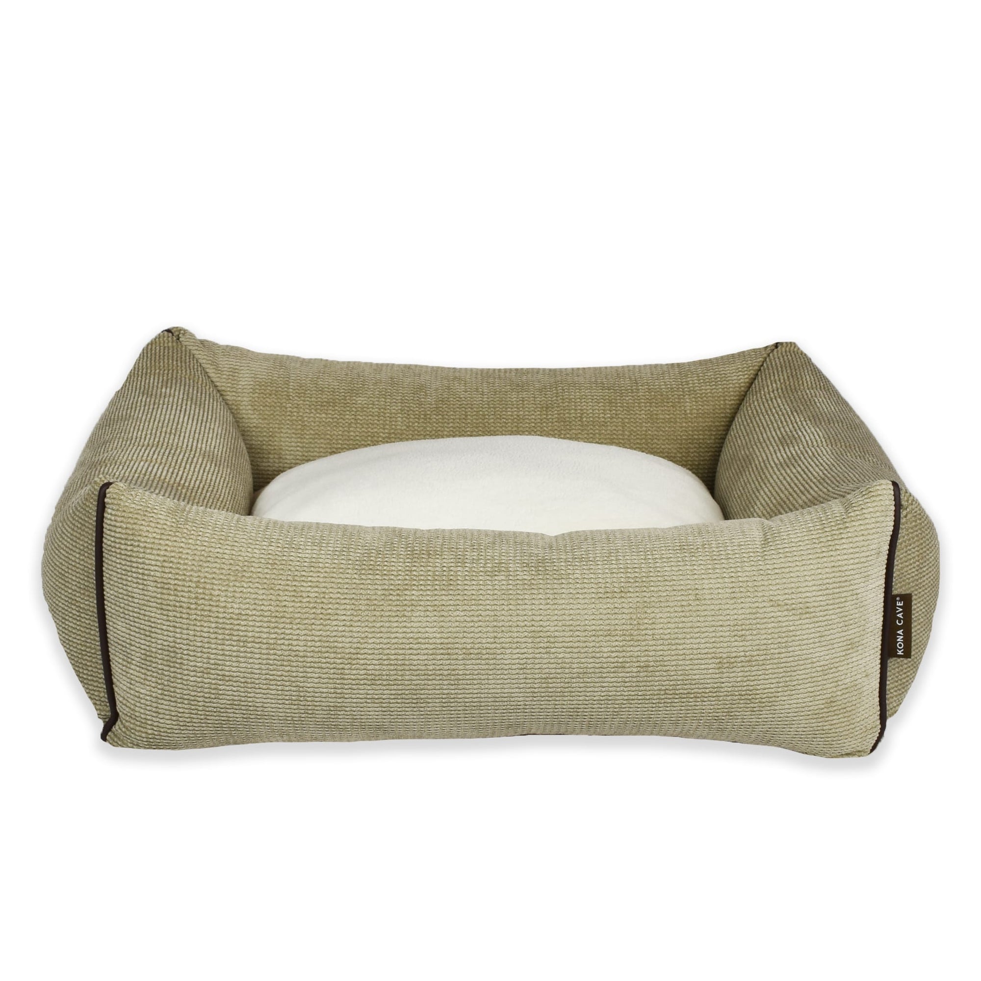 Cueva de lujo KONA CAVE® con cubierta de dosel extraíble. Cama para perros y gatos de pana marrón claro. 