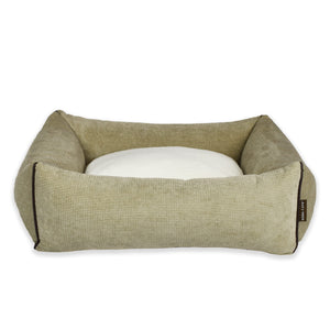 Cueva de lujo KONA CAVE® con cubierta de dosel extraíble. Cama para perros y gatos de pana marrón claro. 