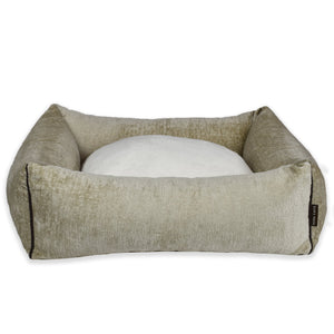 KONA CAVE® luxury Cuddle cave with removable canopy cover. Beige Velvet Chenille Dog and cat Bed. 
