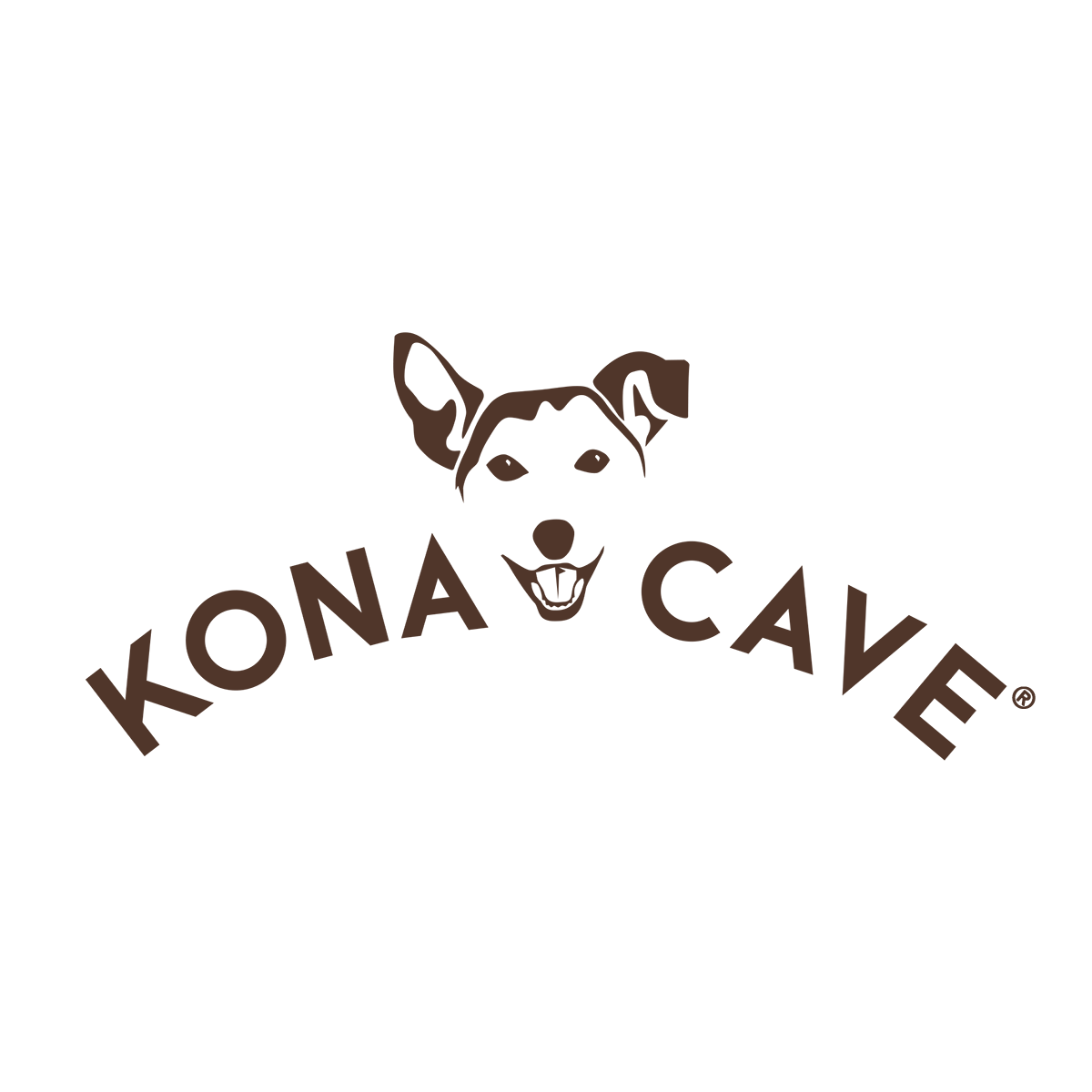 KONA CAVE® luxury dog brand. KONA CAVE® luxury lifestyle pet brand.  Great dog logo. Outline of Jack Russell face of Kona the dog 