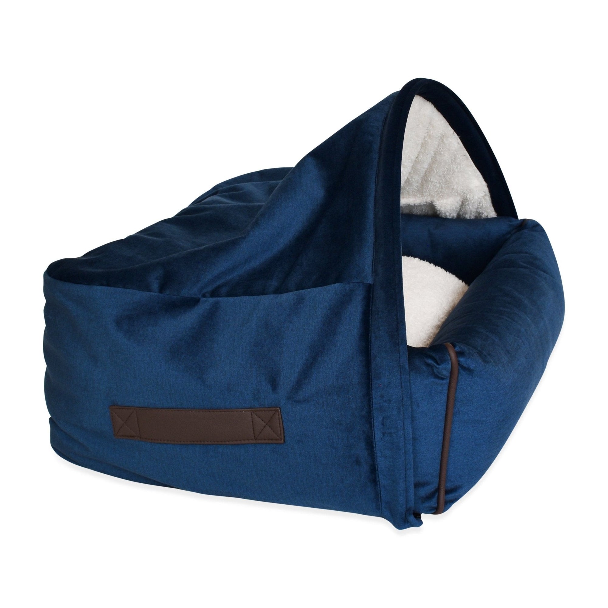 KONA-CAVE-luxury-cozy-cave-dog-cat-bed-blue-velvet-sale-black-friday