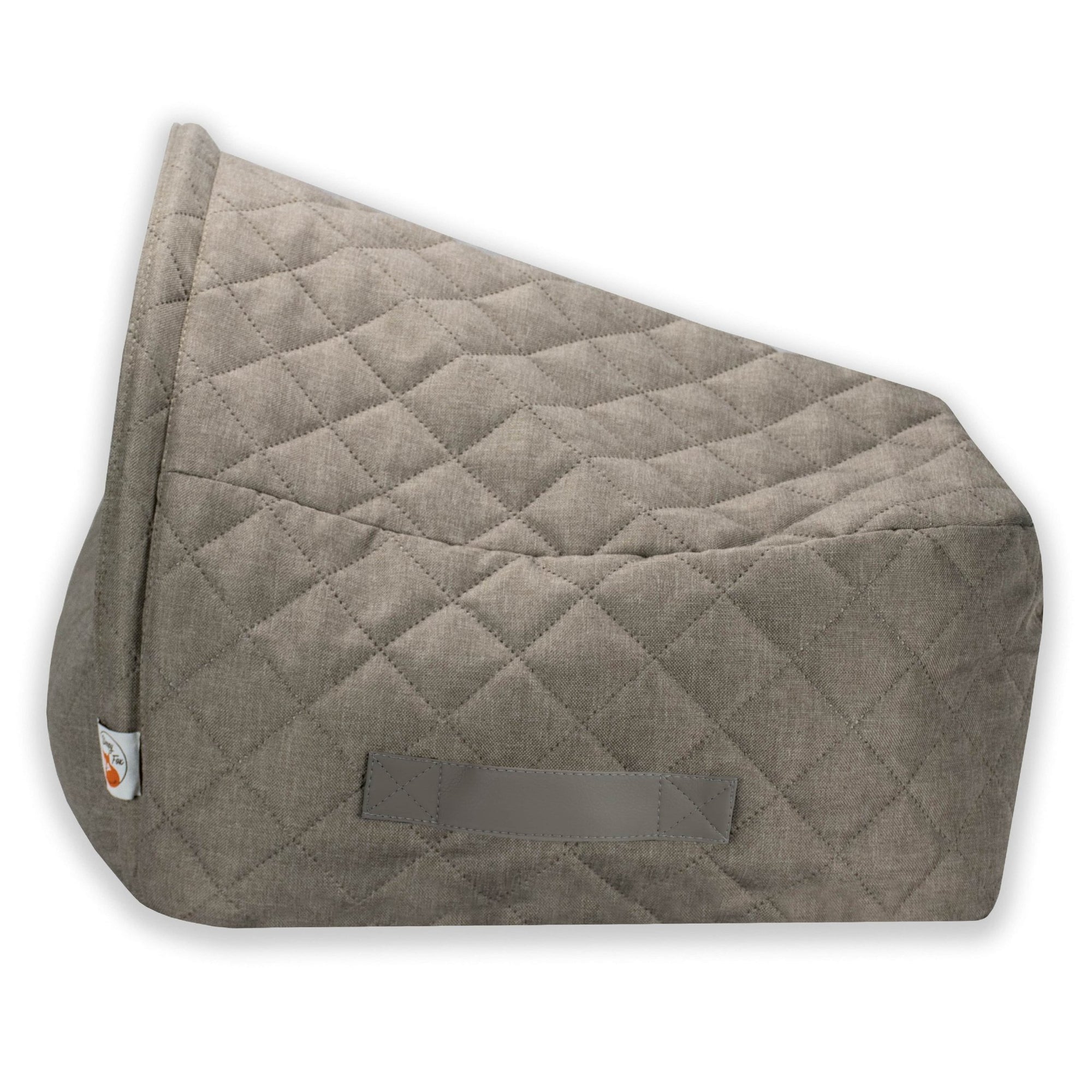 Sleepy Fox® snuggle cave dog / cat bed in beige with vegan-leather side handles for easy carrying. Beige quilted fabric