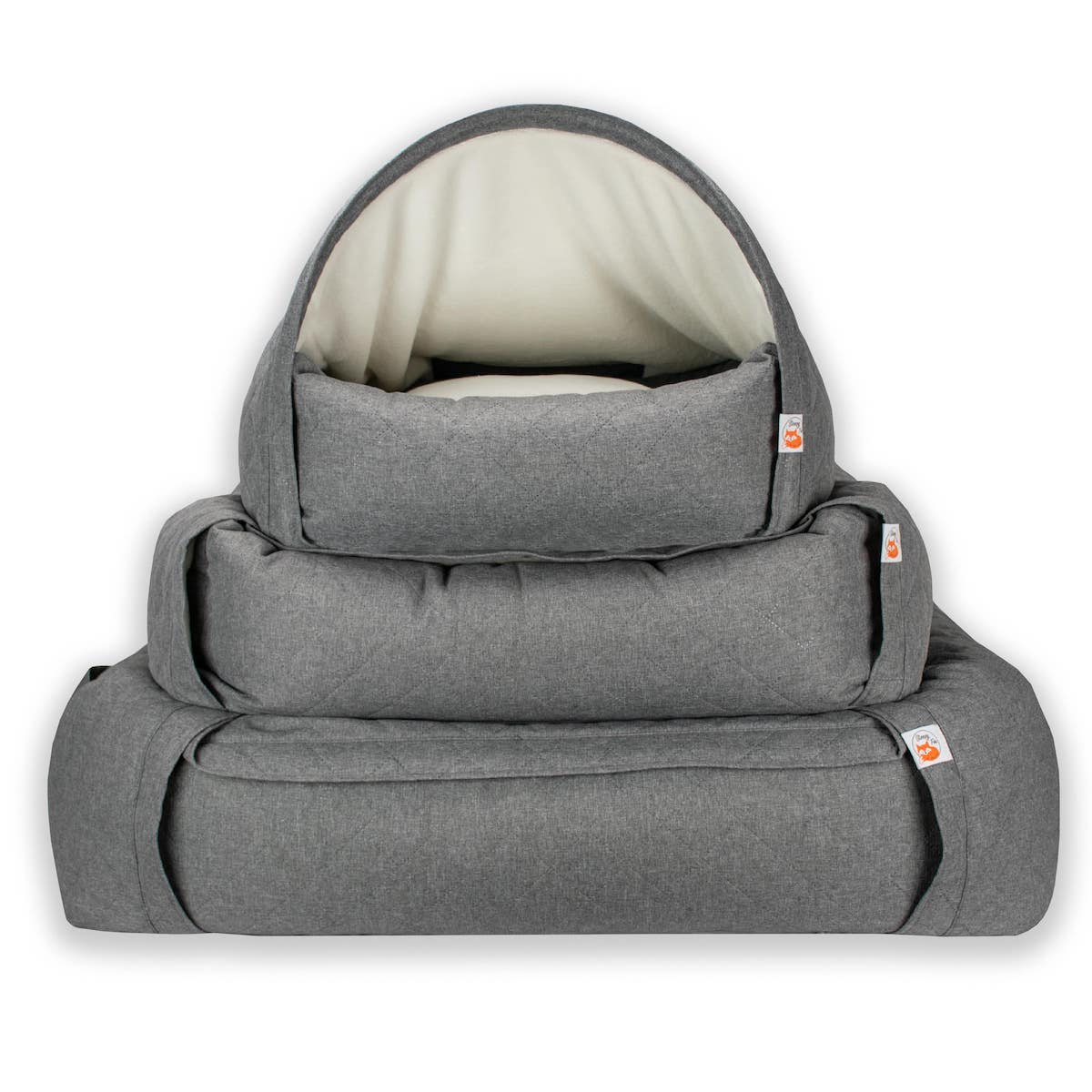 Sleepy Fox® luxury snuggle cave dog / cat bed has a patented design with a rectangular base and arched canopy top. Ideal for amall, medium, large and XL dogs. 