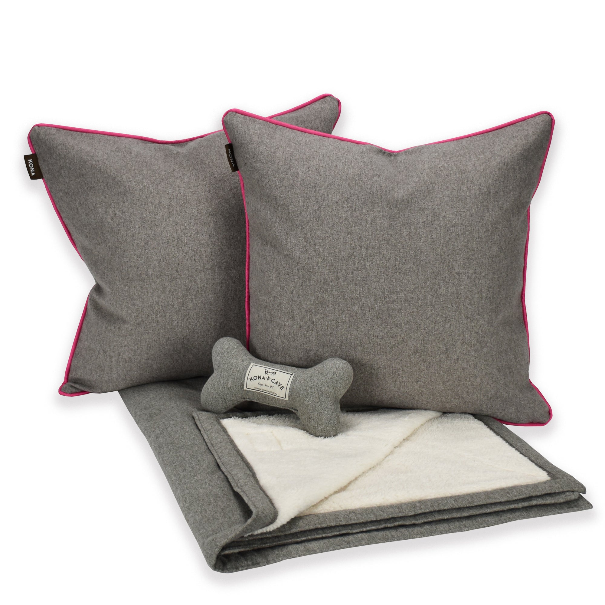 Doggy Décor Set - Grey Flannel with Hot Pink Trim