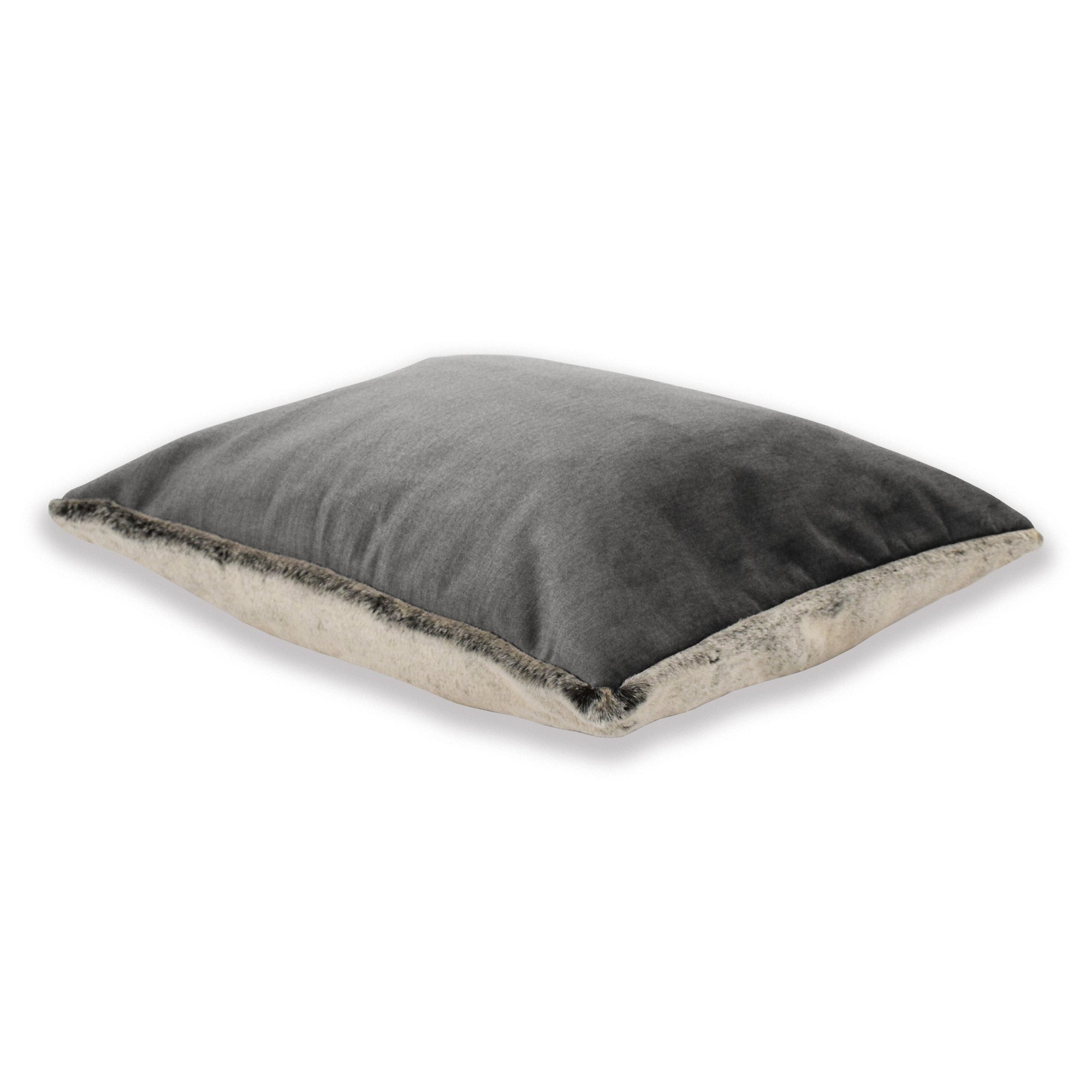 Dream Cushion - Faux Fur and Graphite Grey Velvet - With Shredded  Memory Foam Cushion