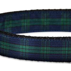 KONA CAVE ® - adjustable size dog collar in authentic Blackwatch tartan (blue/green)