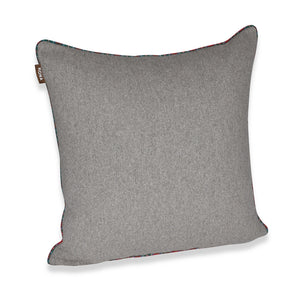 KONA CAVE® Decorative pillow covers, grey flannel with tartan plaid trim.