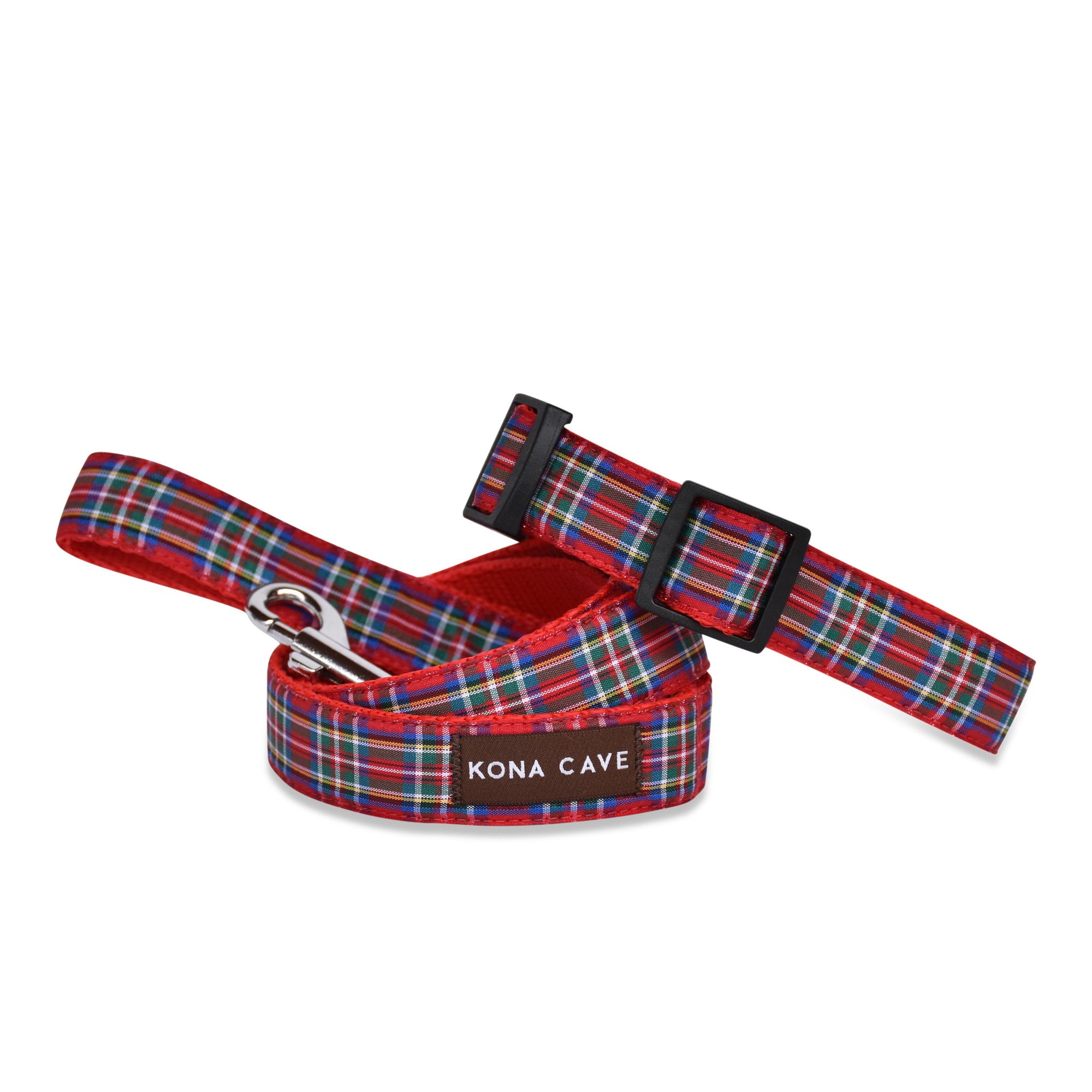 KONA CAVE ® - dog collar and leash / lead in authentic Royal Stewart tartan (red)