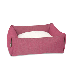 KONA CAVE® designer Snuggle Cave dog bed in dark pink herringbone fabric with removable cave cover.