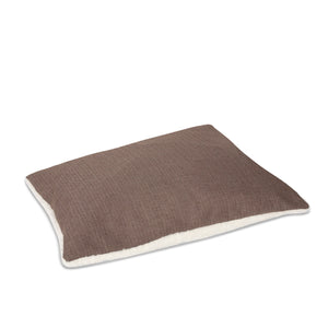 KONA CAVE® designer Snuggle Cave dog bed in brown herringbone fabric with removable pillow.  